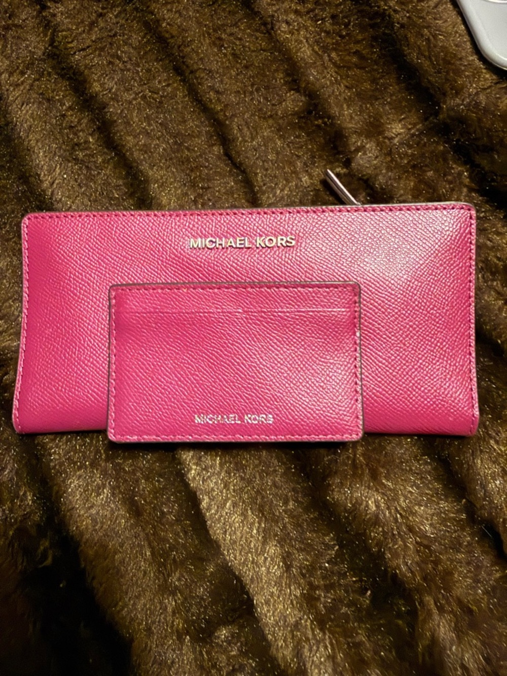 Michael Kors Fuchsia Saffiano Zip Wallet with Matching Card Holder